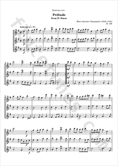 Wedding Prelude Songs on Pr  Lude From Te Deum  M  A  Charpentier    Free Flute Sheet Music