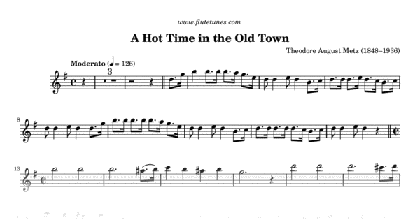 A Hot Time In The Old Town T A Metz Free Flute Sheet Music