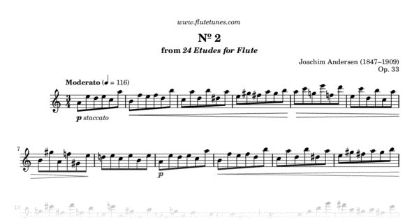Study No 2 In A Minor From 24 Etudes For Flute Op 33 J Andersen Free Flute Sheet Music Flutetunes Com