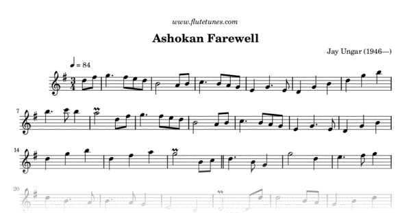 Ashokan Farewell (J. Ungar) - Free Flute Sheet Music | flutetunes.com