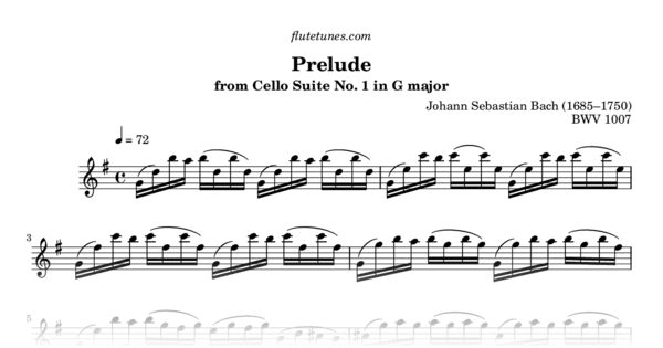 Prelude from Cello Suite No. in G major (J.S. Bach) - Free Flute Sheet | flutetunes.com