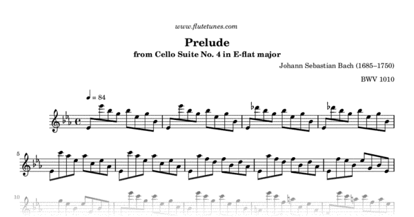 cello bach suite prelude sheet flat major flutetunes flute
