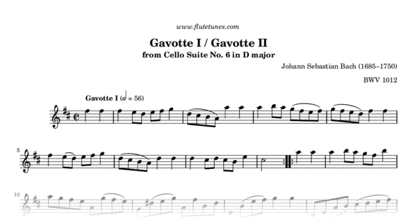bach gavotte cello suite major ii flutetunes gavottes flute sheet