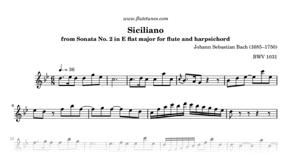 Siciliano sheet music for piano solo (or harpsichord) (PDF)