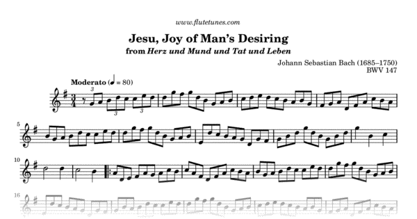 Jesu Joy Of Man S Desiring From Herz Und Mund Und Tat Und Leben J S Bach Free Flute Sheet Music Flutetunes Com