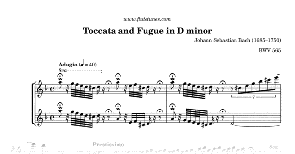 Toccata And Fugue In D Minor J S Bach Free Flute Sheet Music 