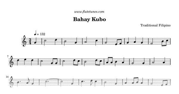 Bahay Kubo (Trad. Filipino) - Free Flute Sheet Music | flutetunes.com