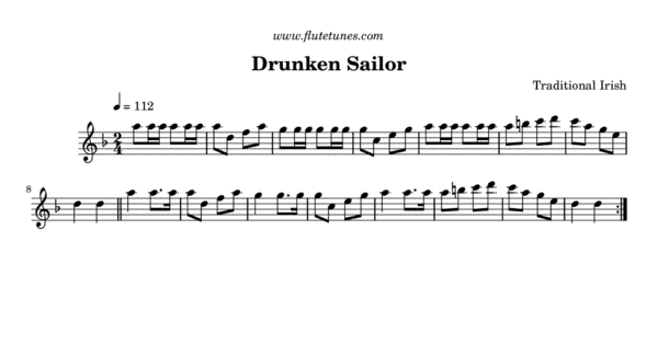 Drunken Sailor (Trad. Irish) - Free Flute Sheet Music | flutetunes.com