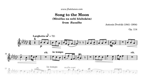 Song To The Moon A Dvorak Free Flute Sheet Music Flutetunes Com flute tunes