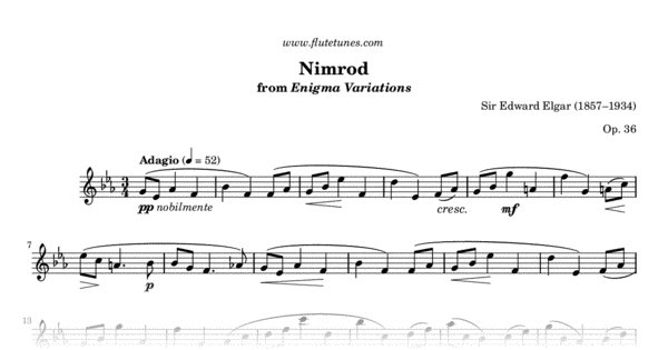 Nimrod From Enigma Variations E Elgar Free Flute Sheet Music 