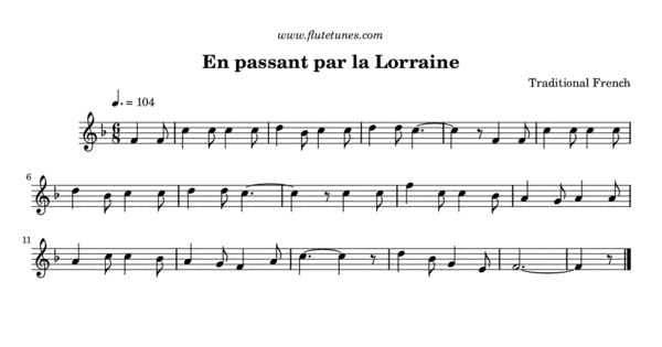 En passant par la Lorraine (Trad. French) - Free Flute Sheet Music | flutetunes.com