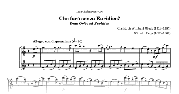 Escándalo Treinta Sonrisa Che farò senza Euridice? from Orfeo ed Euridice (C.W. Gluck) - Free Flute Sheet  Music | flutetunes.com