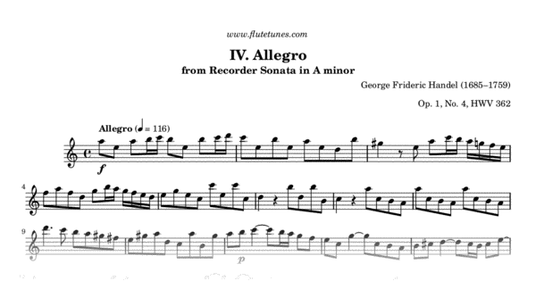 handel sonata recorder allegro minor flute flutetunes sheet