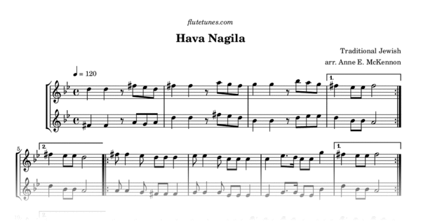 Hava Nagila (Trad. Jewish) - Free Flute Sheet Music | flutetunes.com