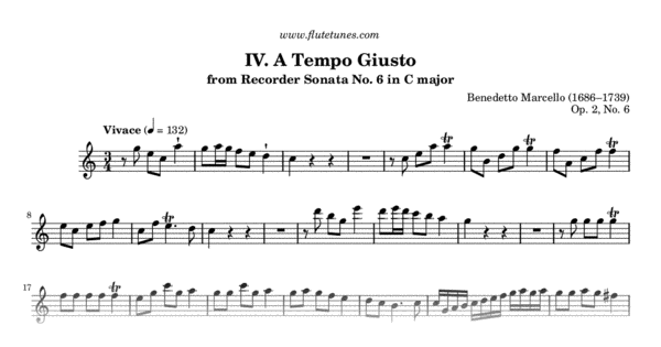 A Tempo Giusto from Recorder Sonata No. 6 in C major (B