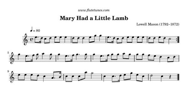 Mary Had A Little Lamb Flute Finger Chart