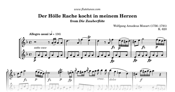 Der Hölle Rache Kocht In Meinem Herzen From The Magic Flute W A Mozart Free Flute Sheet Music Flutetunes Com