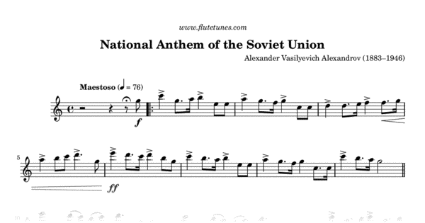 National Anthem Of Russia A V Alexandrov Free Flute Sheet