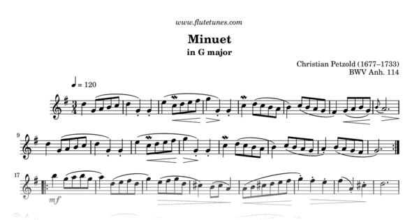 minuet in g major sheet music beginner