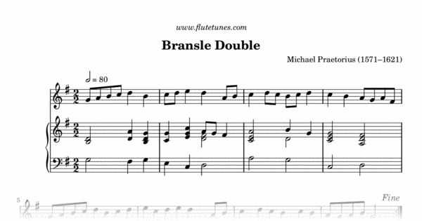 sheet double praetorius flutetunes bransle flute michael terpsichore