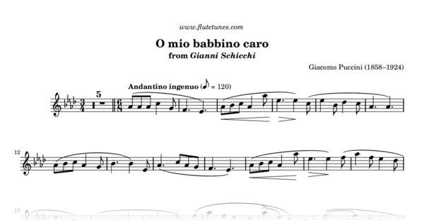 revelation maybe Digestive organ O mio babbino caro from Gianni Schicchi (G. Puccini) - Free Flute Sheet  Music | flutetunes.com