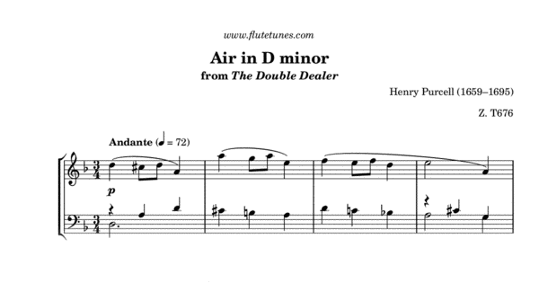 Air in D minor The Dealer (H. Purcell) - Free Flute Sheet Music flutetunes.com