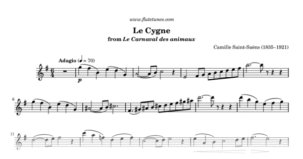The Swan from The Carnival of the Animals (C. Saint-Saëns) - Free Flute  Sheet Music 