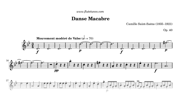 Saint-Saens. Danse Macabre theme Tenor Sax classical sheet music