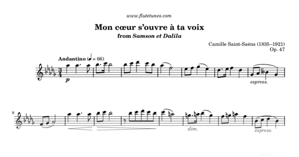 Mon Cœur S Ouvre A Ta Voix From Samson Et Dalila C Saint Saens Free Flute Sheet Music Flutetunes Com