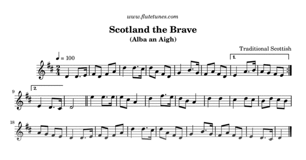 Scotland the Brave (Trad. Scottish) - Free Flute Sheet Music