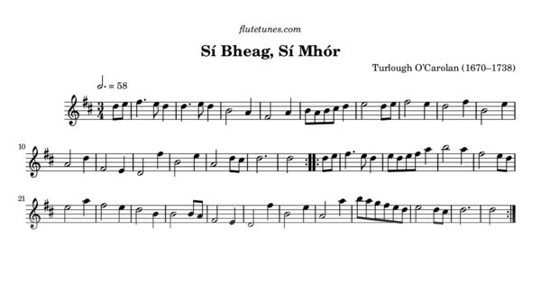 brændstof vigtig Ende Sí Bheag, Sí Mhór (T. Carolan) - Free Flute Sheet Music | flutetunes.com