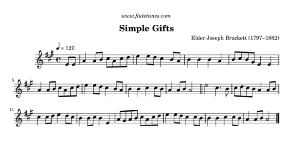 Simple Gifts (J. Brackett) - Free Flute Sheet Music