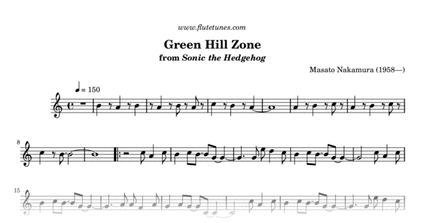 Green Hill Zone, Partitura com Notas para Flauta Doce, Violino