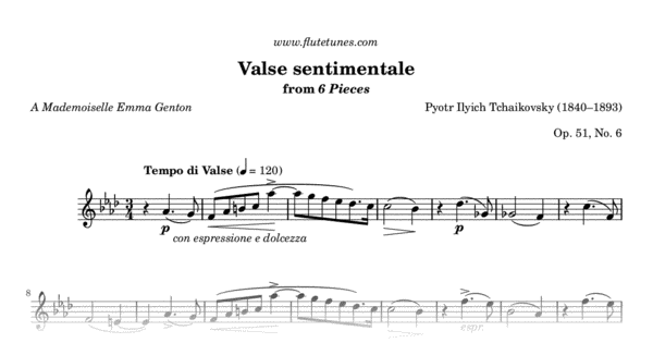valse sentimentale tchaikovsky sheet flute pieces flutetunes