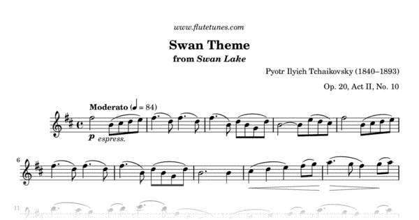 Swan Theme from Swan Lake (P.I. Tchaikovsky) - Free Sheet | flutetunes.com