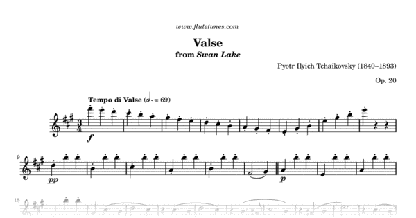 waltz from swan lake p i tchaikovsky free flute sheet musical staff pdf