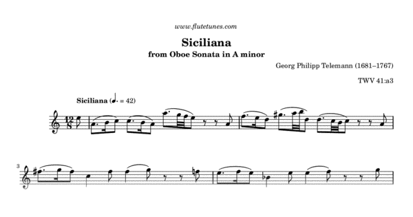 Siciliana from Partita No. 2 (G.P. Telemann) - Free Flute Sheet