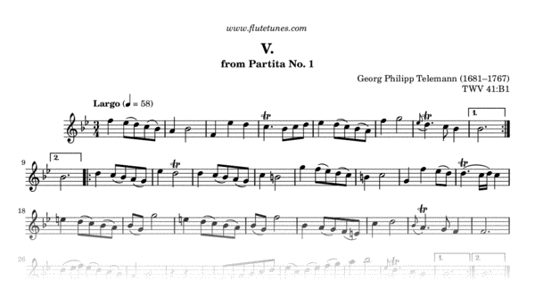 Largo from Partita No. 1 (G.P. Telemann) - Free Flute Sheet Music