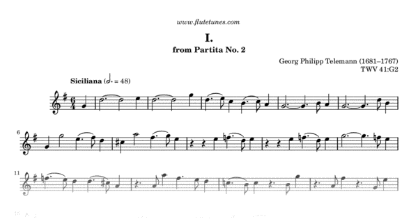 Siciliana from Partita No. 2 (G.P. Telemann) - Free Flute Sheet