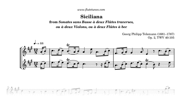 Siciliana from Partita No. 2 (G.P. Telemann) - Free Flute Sheet