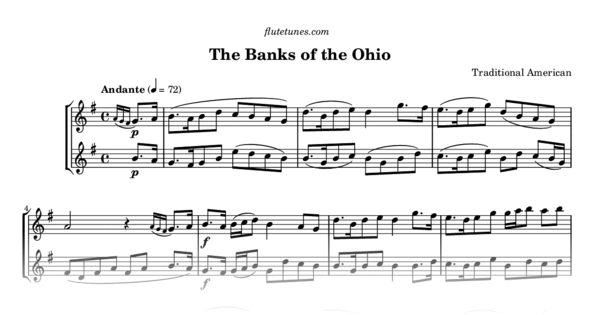 The Banks of the Ohio (Trad. American) - Free Flute Sheet Music - flutetunes.com