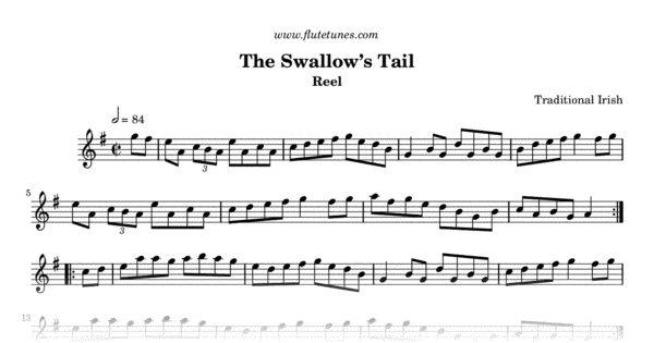 The Swallow S Tail Trad Irish Free Flute Sheet Music Flutetunes Com flute tunes