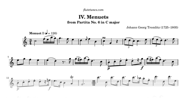 Menuets from Partita No. 6 in C major (J.G. Tromlitz) - Free Flute
