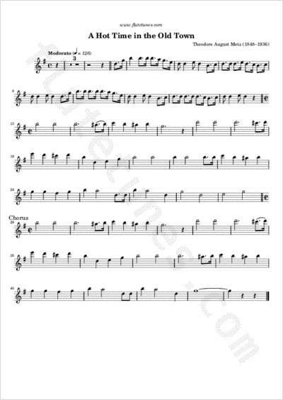 A Hot Time in the Old Town (T.A. Metz) - Free Flute Sheet ...