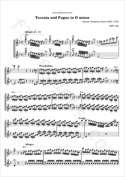 Toccata And Fugue In D Minor J S Bach Free Flute Sheet Music 