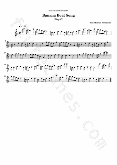Banana Boat Song (Trad. Jamaican) - Free Flute Sheet Music 