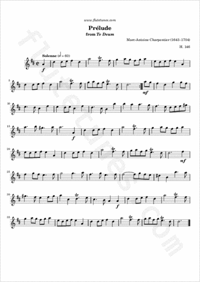 Prelude From Te Deum M A Charpentier Free Flute Sheet Music Flutetunes Com