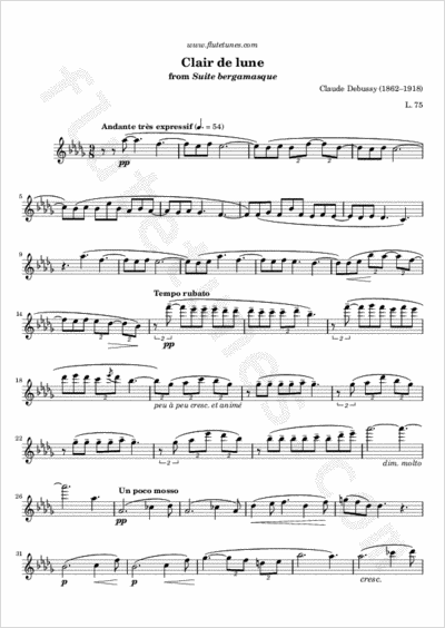 Clair De Lune From Suite Bergamasque C Debussy Free Flute Sheet Music Flutetunes Com