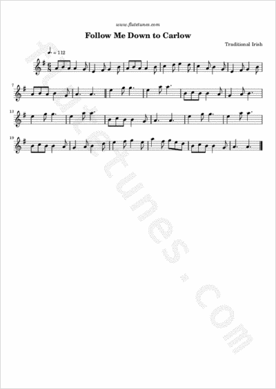 Follow Me Down To Carlow Trad Irish Free Flute Sheet Music Flutetunes Com