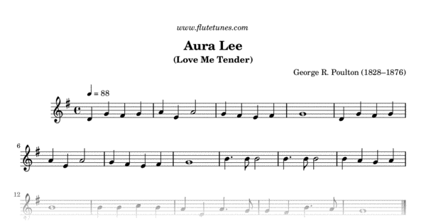 Aura Lee (. Poulton) - Free Flute Sheet Music 